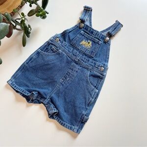 Vintage Carter's Classic Blue Tractor Denim Short Overalls | 18-24m